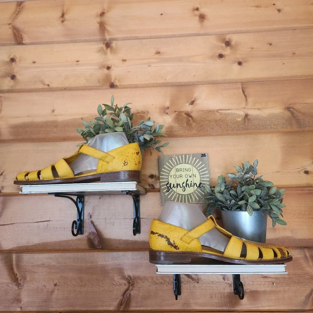 Belvedere Fabrizio Yellow Crocodile Lizard Leather Exotic Fisherman Sandals 9.5